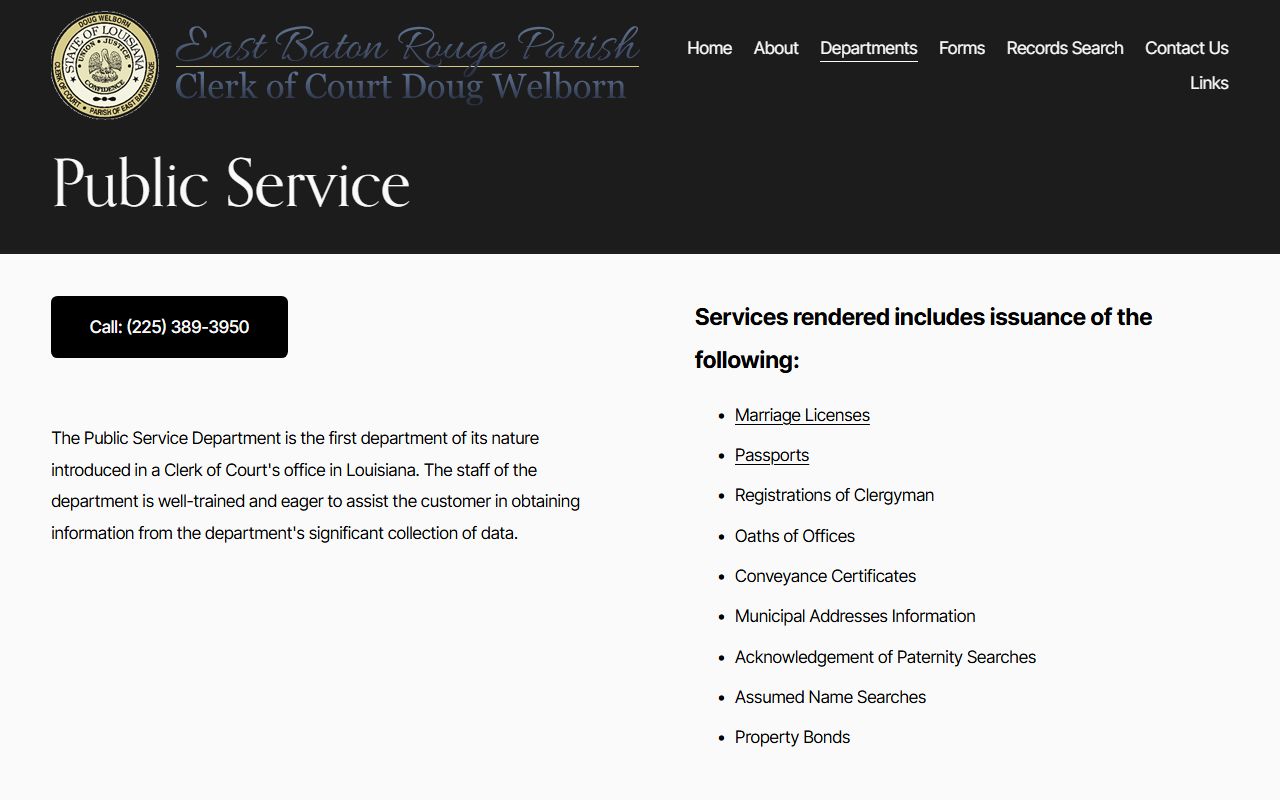 EBR Clerk public service page for Central marriage records