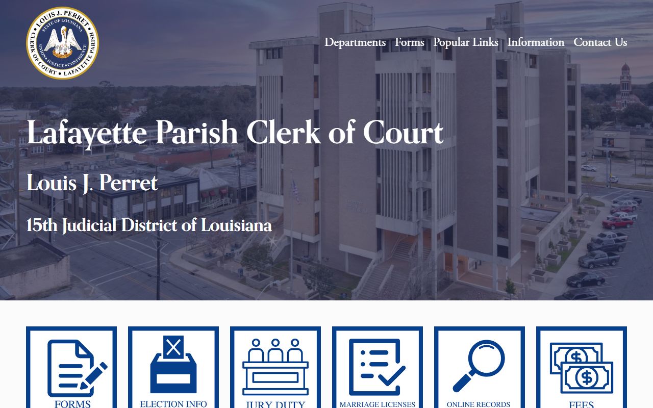 Lafayette Parish Clerk of Court official website for Lafayette marriage records