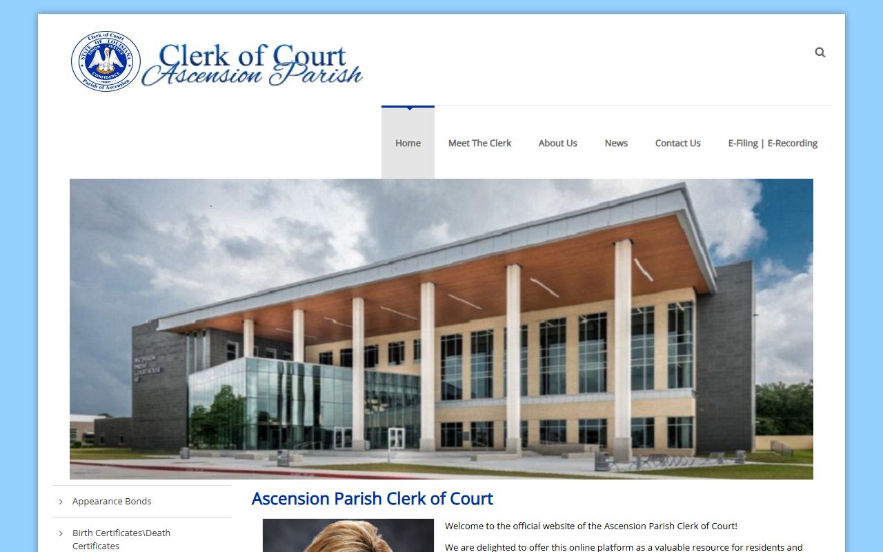 Ascension Parish Clerk of Court website for Prairieville marriage records