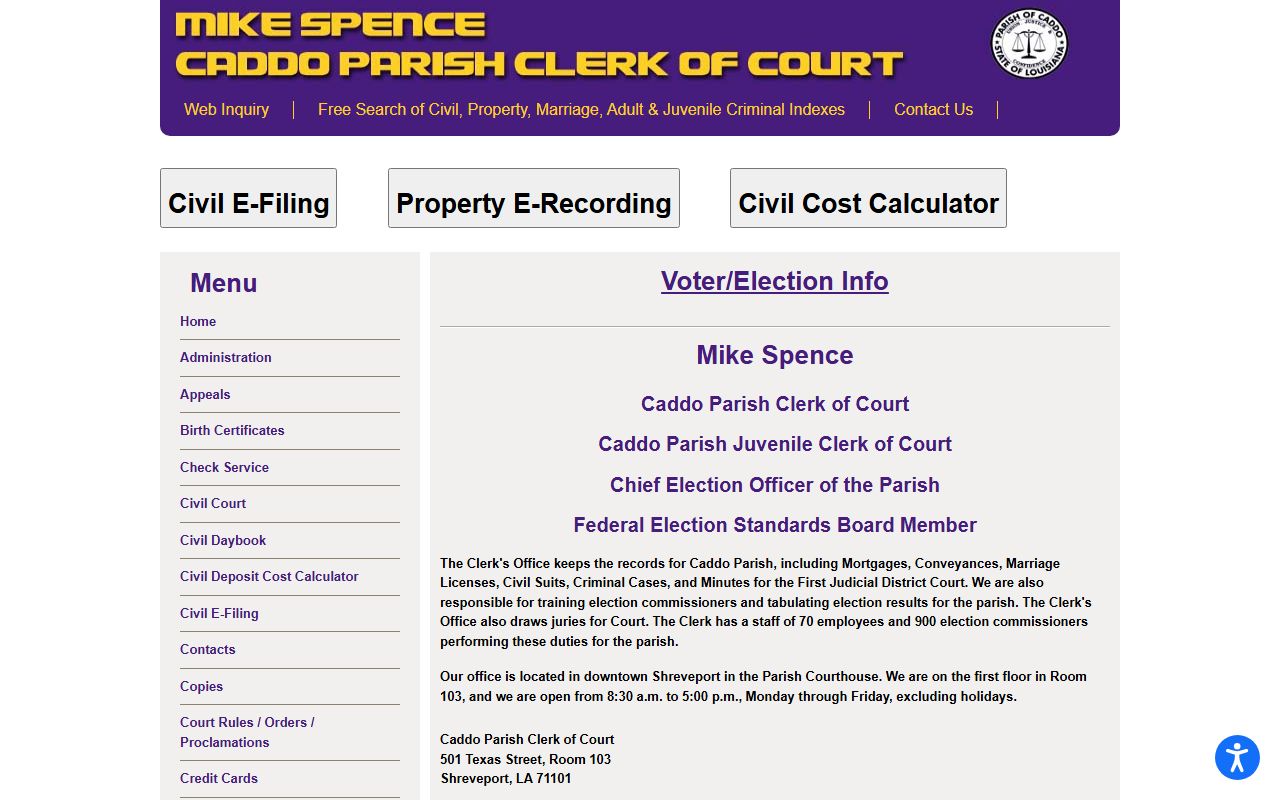 Caddo Parish Clerk of Court official website for Shreveport marriage records
