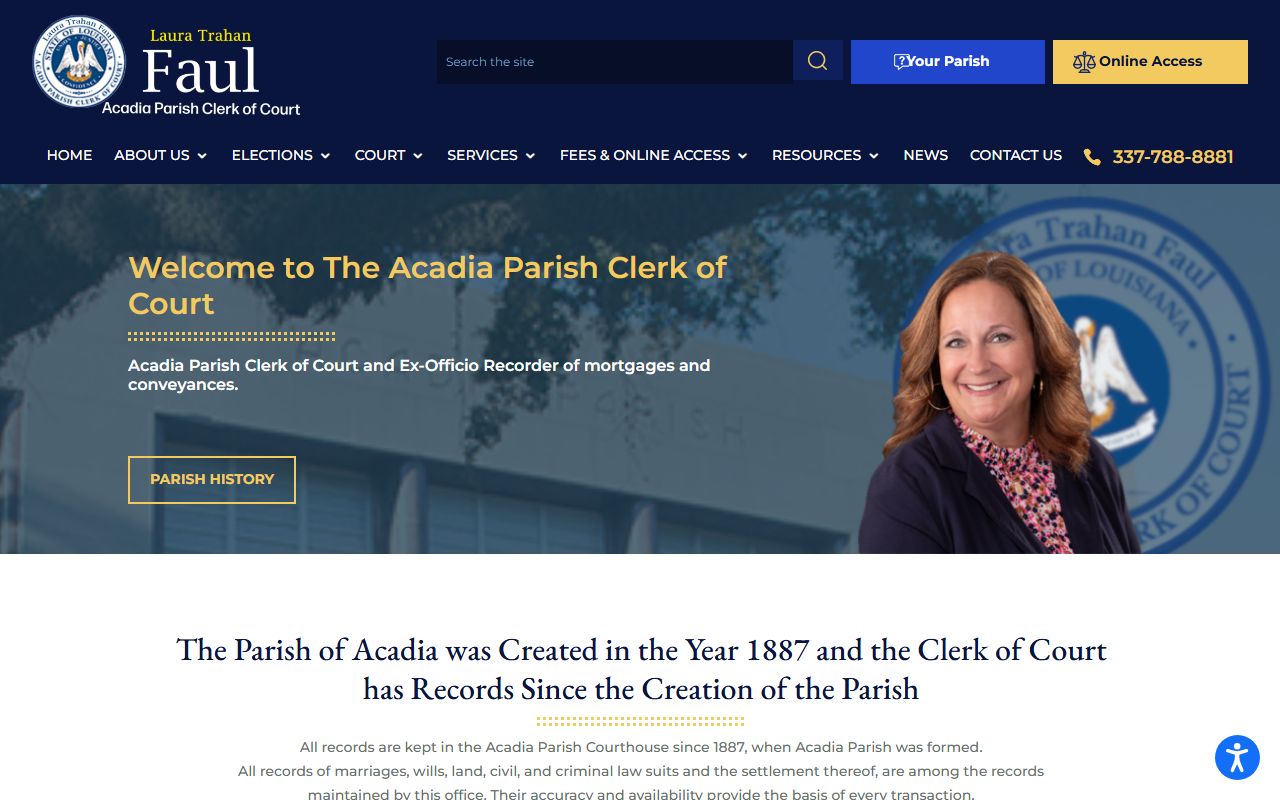 Acadia Parish Clerk of Court official website for marriage records