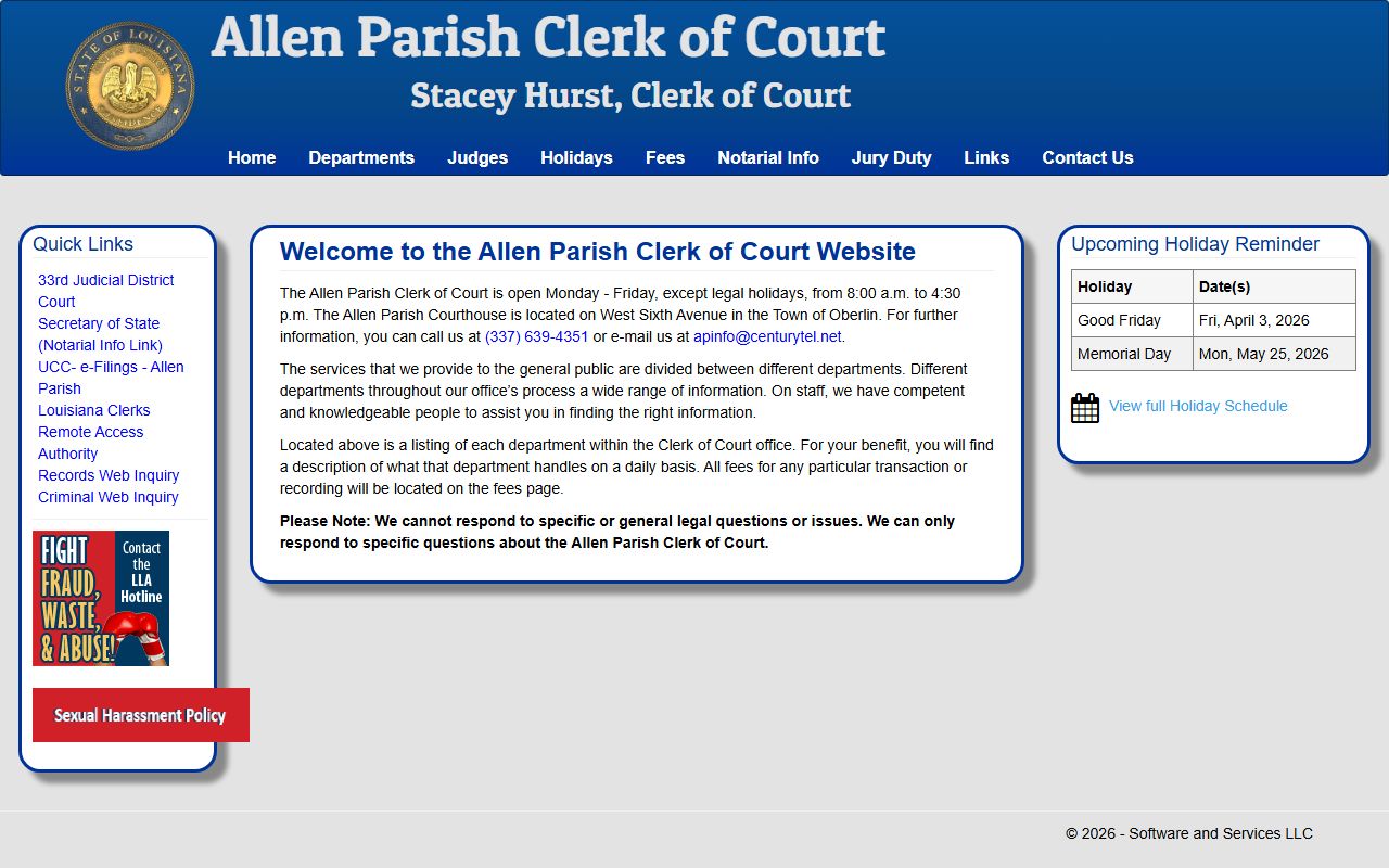 Allen Parish Clerk of Court official website for marriage records
