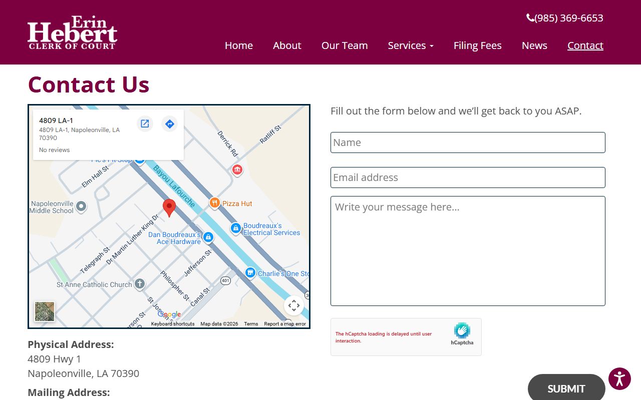 Assumption Parish Clerk of Court contact page