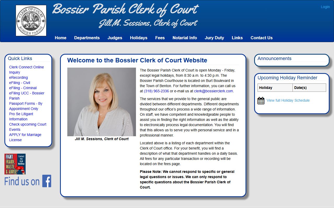 Bossier Parish Clerk of Court official website for marriage records