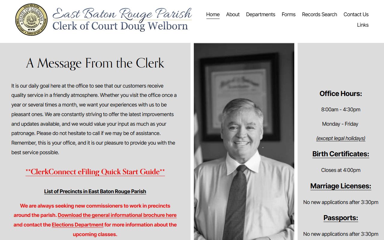 East Baton Rouge Parish Clerk of Court official website for marriage records