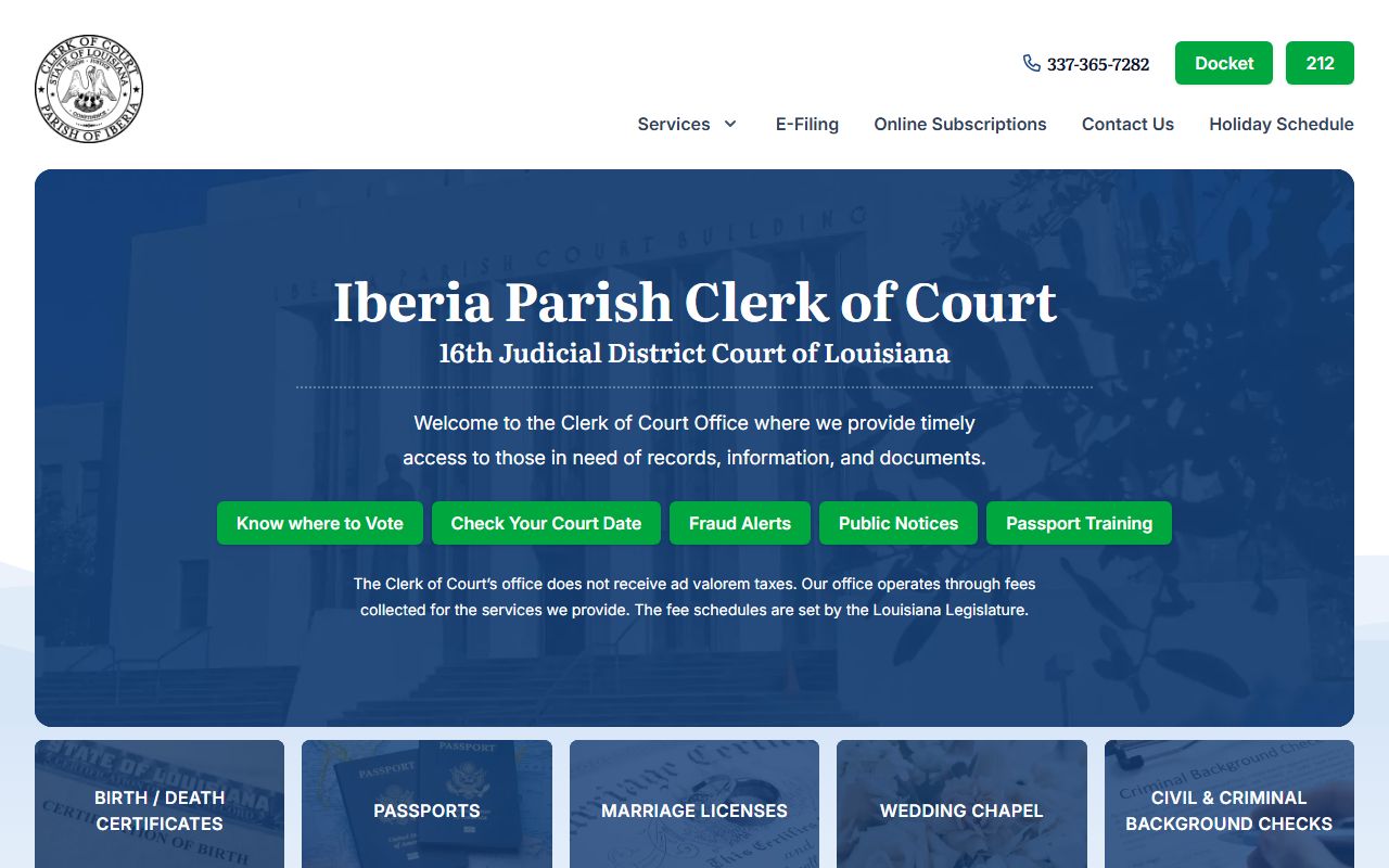 Iberia Parish Clerk of Court official website for marriage records