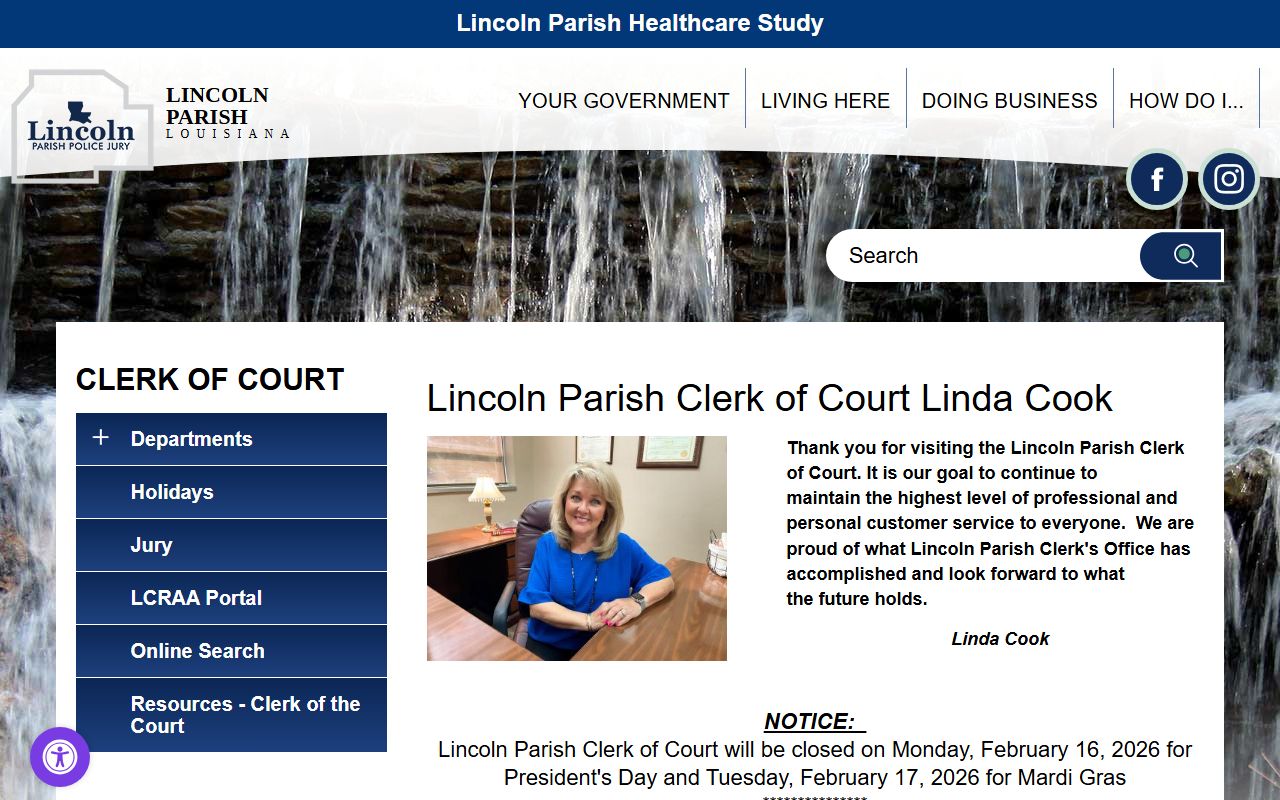 Lincoln Parish Clerk of Court official page for marriage records