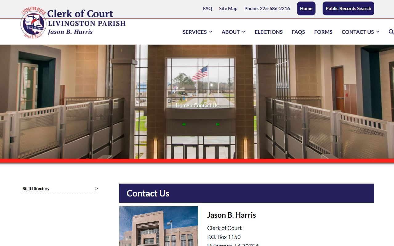 Livingston Parish Clerk of Court contact page for marriage records