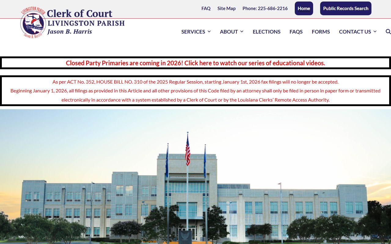 Livingston Parish Clerk of Court official website for marriage records