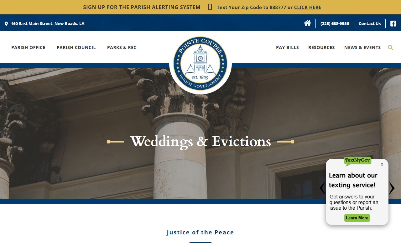Pointe Coupee Parish marriage license information page