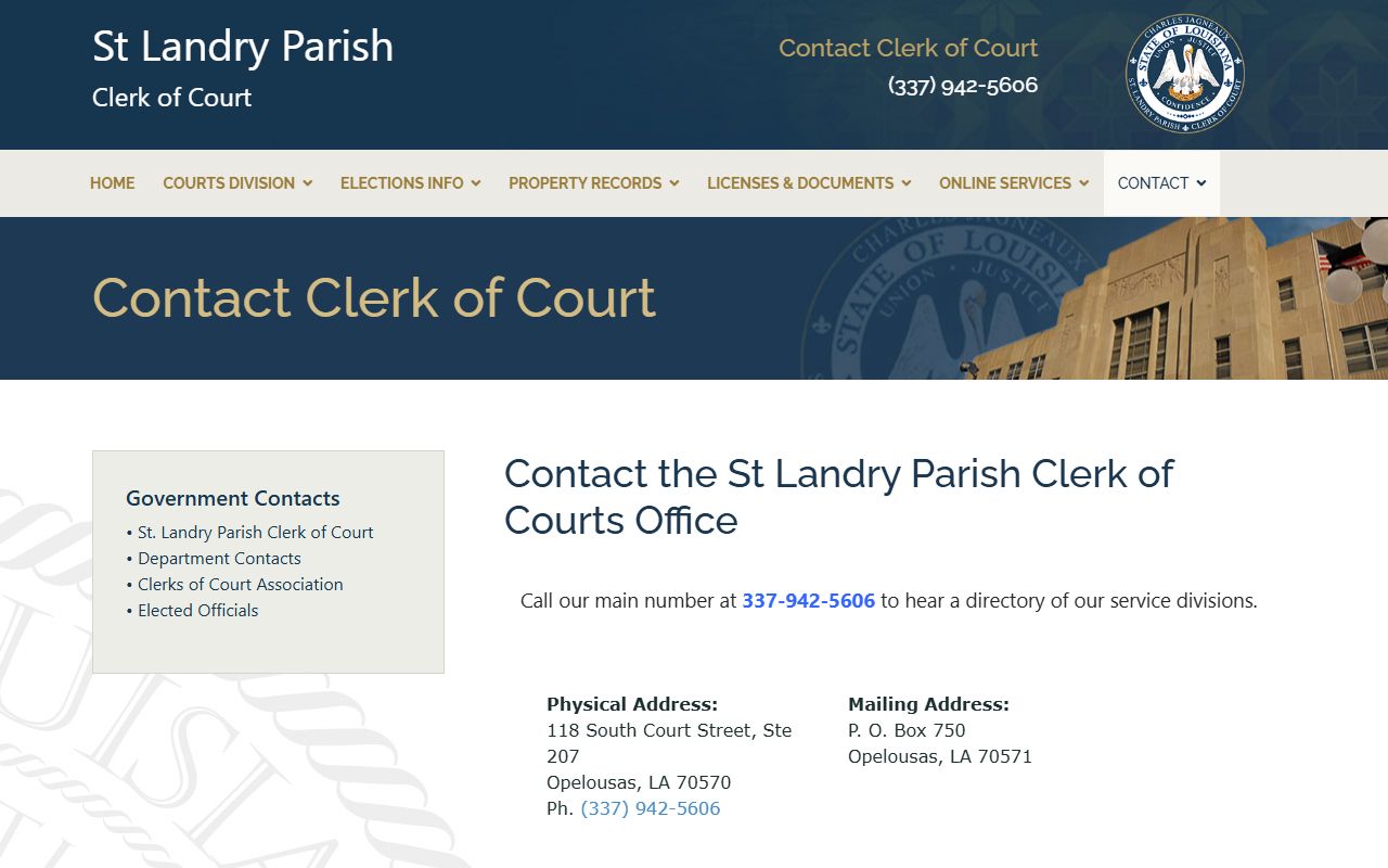 St. Landry Parish Clerk of Court contact page