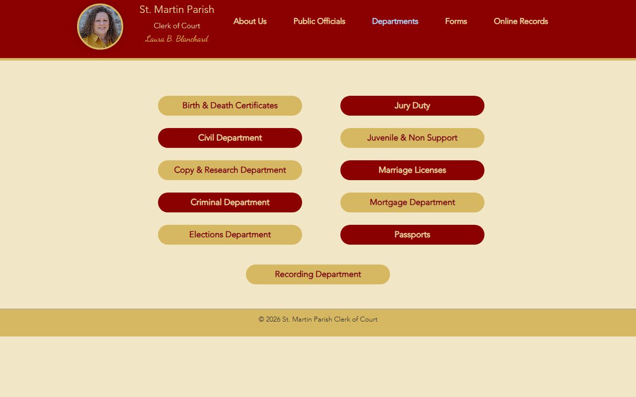 St. Martin Parish Clerk of Court services page for marriage records