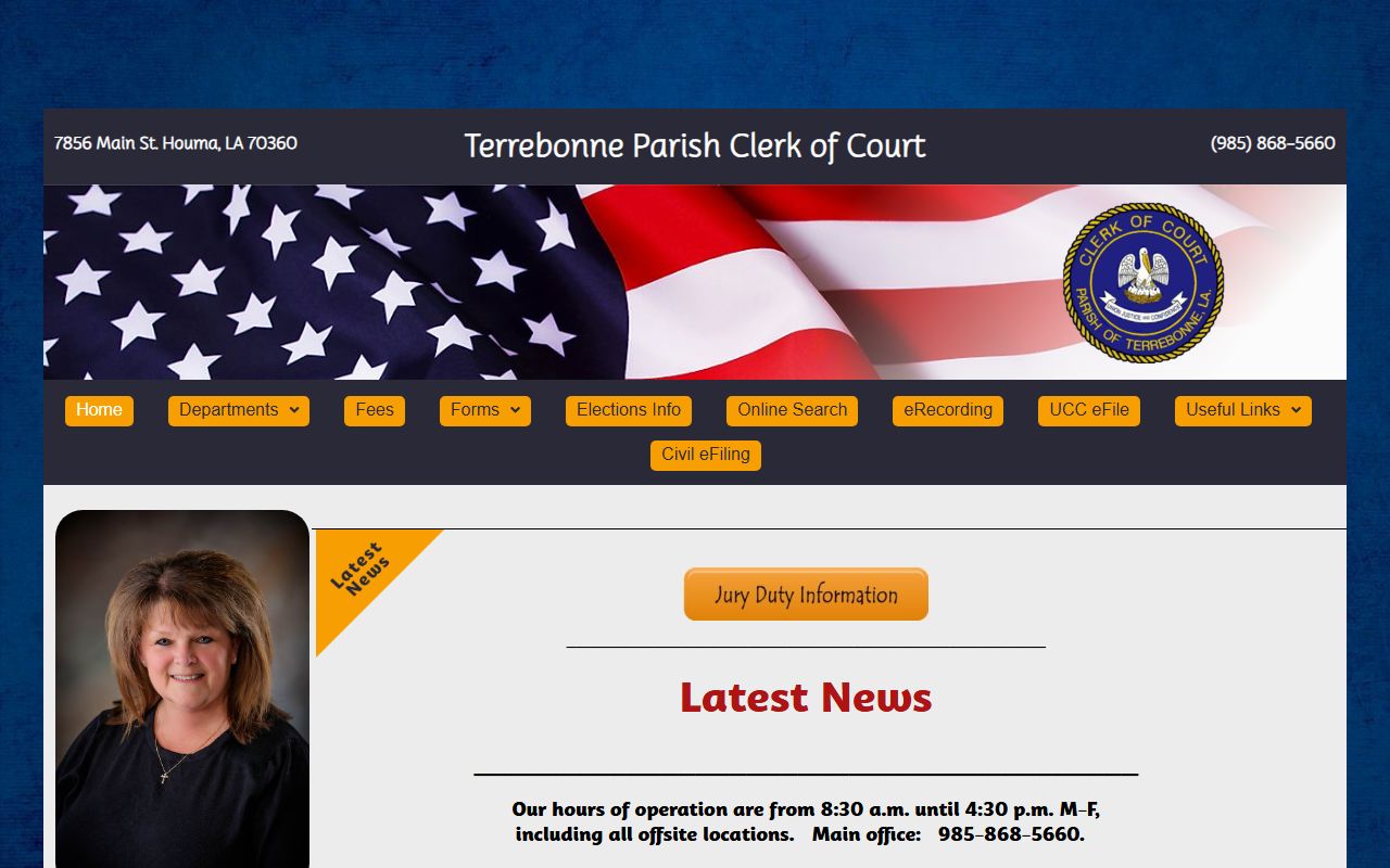 Terrebonne Parish Clerk of Court official website for marriage records
