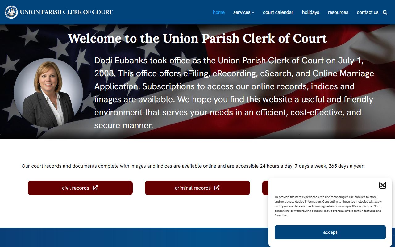Union Parish Clerk of Court official website for marriage records