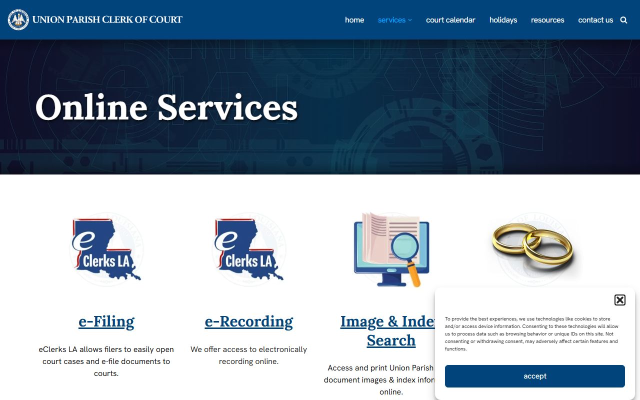 Union Parish Clerk of Court online services for marriage records