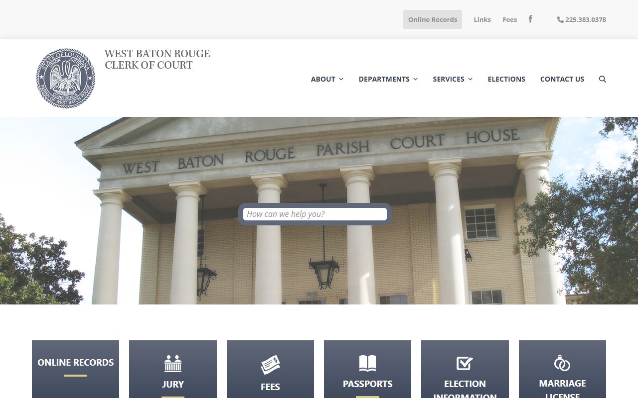West Baton Rouge Parish Clerk of Court official website for marriage records